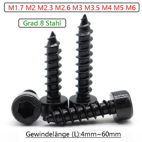 Selbstschneidende Schrauben Schwarz Stahl Zylinderschrauben Innensechskant - Picture 1 of 71