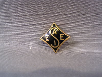 Black Enamel W/ Gold Letters ''E'' ''A'' ''E'' ''I'' ''S'' Vtg Diamond Shape Award Pin 
