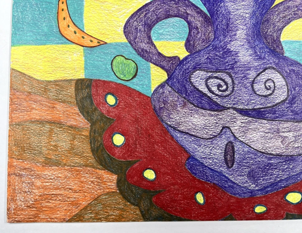 "Bodegón colorido 14x17"" dibujo original flores abstractas en florero ramo" Foto 3 de 4