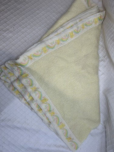 Curity Baby Blanket Yellow Rainbow Bunny Rare Vintage