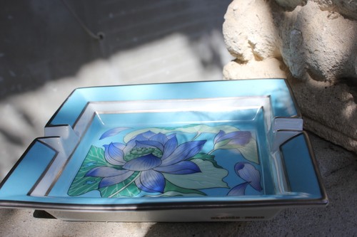 Hermes Porcelain Blue Flowers Ashtray Limoges French Porcelain Two Cigarette - Picture 7 of 10