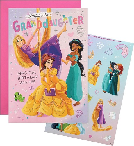 Geburtstagskarte Disney Prinzessinnen Design Enkelin mit Stickerbogen - Bild 1 von 4