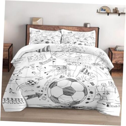 Comforter Set Size with 2 Pillowcases, Soccer Game Ball Cup Queen Soccer Sport