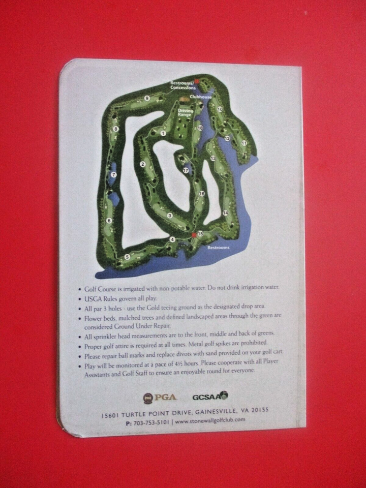vtg Golf Scorecard STONEWALL GOLF CLUB gc Lake Manassas VA eBay