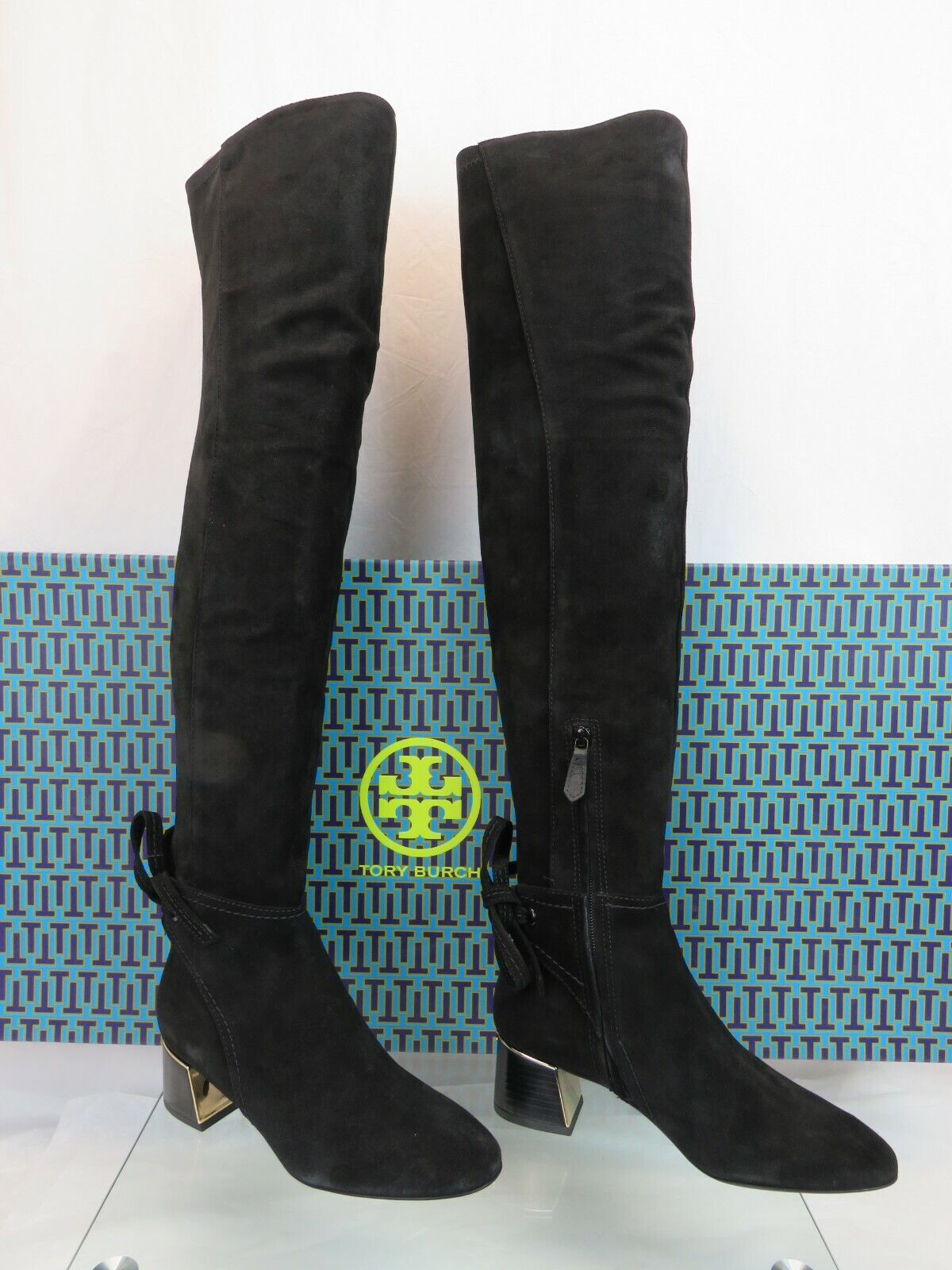 TORY BURCH GIGI BLACK STRETCH SUEDE ZIP MIRROR HEEL REVA OVER THE KNEE BOOTS  8 192485276398 | eBay