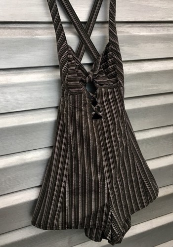 FREE PEOPLE Striped Cut Out Green Criss Cross Over