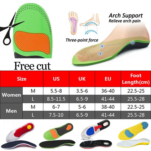 Women Men Orthotic Insoles Insert Flat Feet High Arch Support Plantar Fasciitis - Picture 2 of 24
