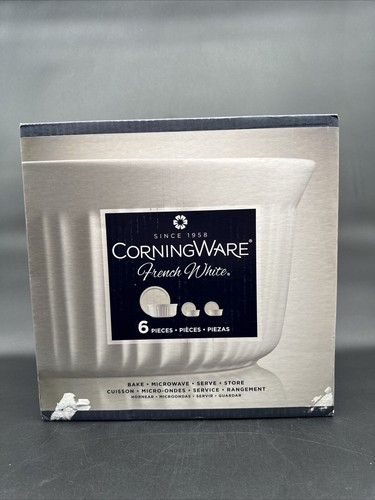 Juego de 6 utensilios para hornear CorningWare blanco francés nuevo en caja ¡Envío RÁPIDO!
