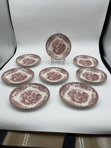Churchill The Brook Chelsea Pink Red England Coffee Tea Saucer Plate Set Of 8 - Picture 2 of 6