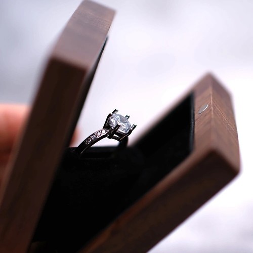 Handcrafted Natural Wooden Ring Box Engagement & Wedding Ring Box -Plain Texture - Picture 11 of 11