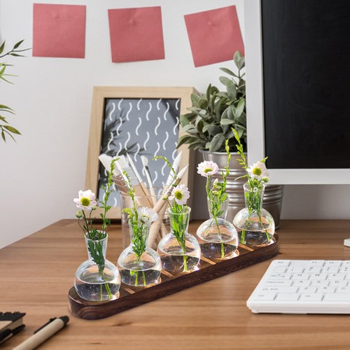 Hydroponic Glass Vase Propagation Station Wood Propagation Plant Desktop Decor - Picture 10 of 11