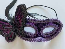 Elegant Purple Feather Sequin Masquerade Mask For Prom Halloween Mardi Gras Ball
