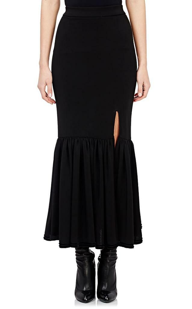 Givenchy Black Jersey Ruffle Hem Asymmetric Front Slit Long