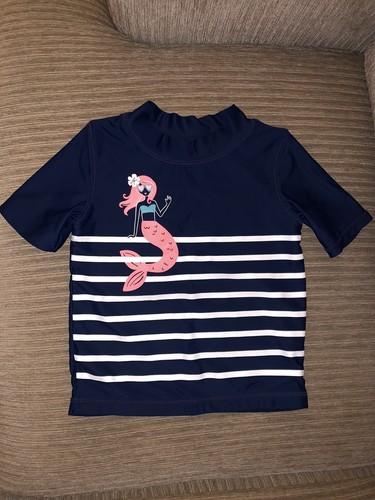 Carter's Girl's Size 4/ 5 MerMaid 2-Piece Swim Set Navy Blue Pink Striped - Picture 3 of 6