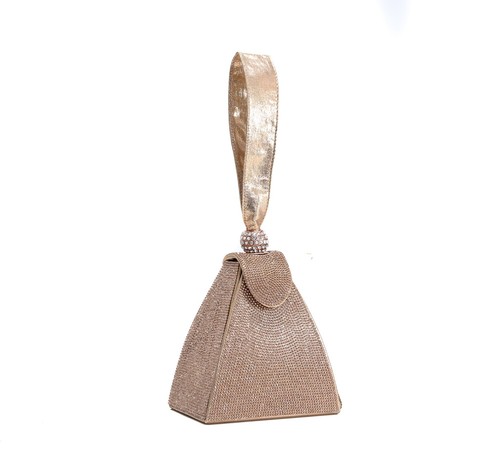 Women Rhinestone Covered Pyramidal Shape Wrist-let Handbag Wedding Clutch Bag - Picture 5 of 7