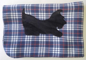 BLUE-PLAID-Scottie-AT-PLAY-Fleece-Blanket-Throw-Scottish-Terrier-Scotty-New
