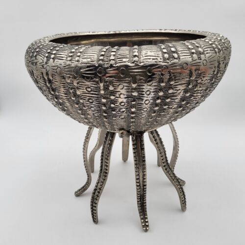 Hard To Find Z Gallerie Large Sea Urchin Pedestal Bowl 12" X 12" Cast Aluminum - Picture 4 of 15