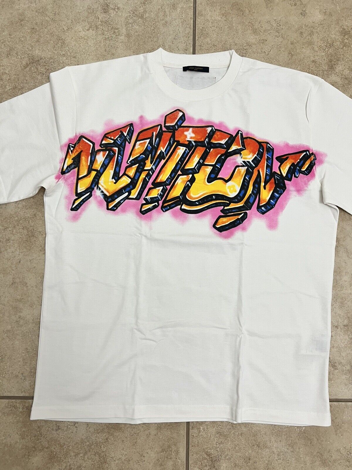 Louis Vuitton Men's XL Virgil Abloh 1990's Style Graffiti T-Shirt