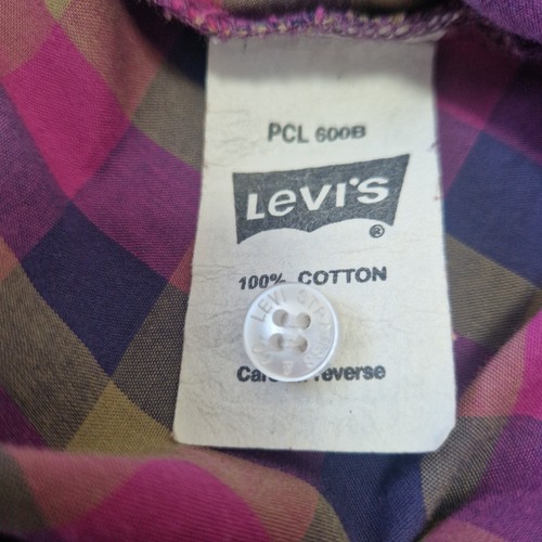 Vintage Levis Short Sleeve Shirt Womens L Purple Plaid Half Button Up Pullover - Picture 10 of 12