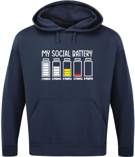 SUDADERA CON CAPUCHA MY SOCIAL BATERÍA Introvertida Divertida Divertida Eslogan Geek Broma Nerd Regalo Para Hombres Top - Imagen 5 de 17