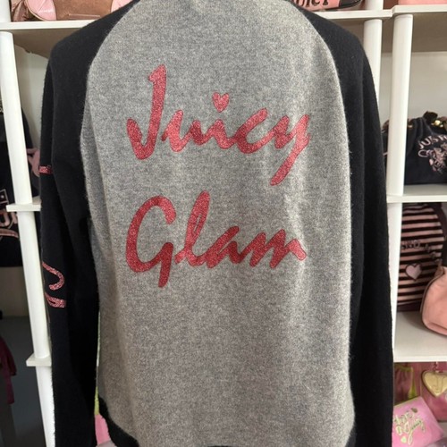 Y2K Juicy Couture “Juicy Glam” Grey & Black 100% Cashmere Cardigan - Picture 2 of 7