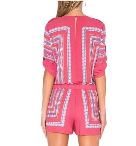 New BCBG MAXAZRIA SIZE M SOREN GARNET COMBO PRINT V-NECK ROMPER - Picture 7 of 7
