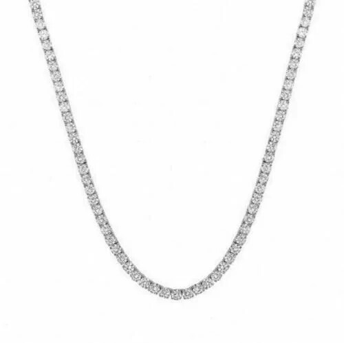 14K White Gold Plated 18" 3MM 20Ct Round Cut Lab Created Diamond Women Necklace - Picture 3 of 5