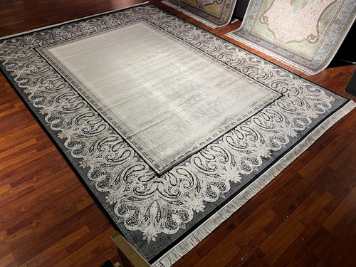 10x13 Fuß Schwarz Beige Türkischer Seidenteppich - Oversize Medaillon Anatolischer Teppich - Bild 6 von 14