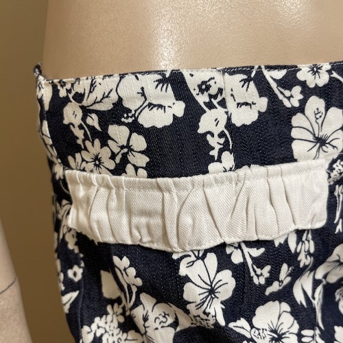 Women’s Blue White Floral Cotton Casual Open Stretch Slim Zipper Size L Shorts - Picture 5 of 12