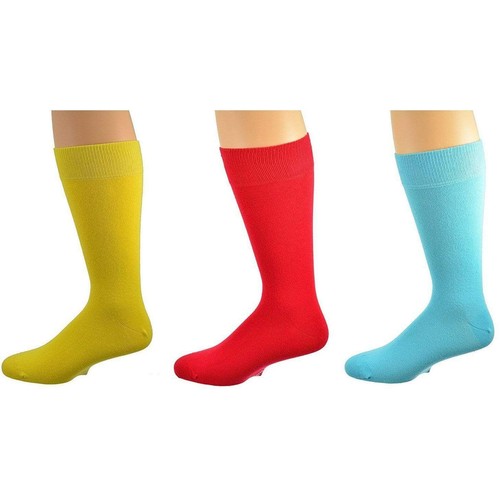 Men's Colorful Crew Socks, 3 Pair Socks, Gift for Dad, Cotton Solid Color Socks - Foto 1 di 10