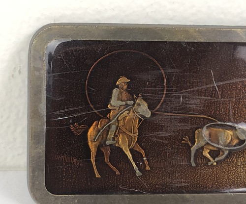 Western Style Brass? Belt Buckle W/ Cowboy on Horse Roping Calf - Picture 2 of 6
