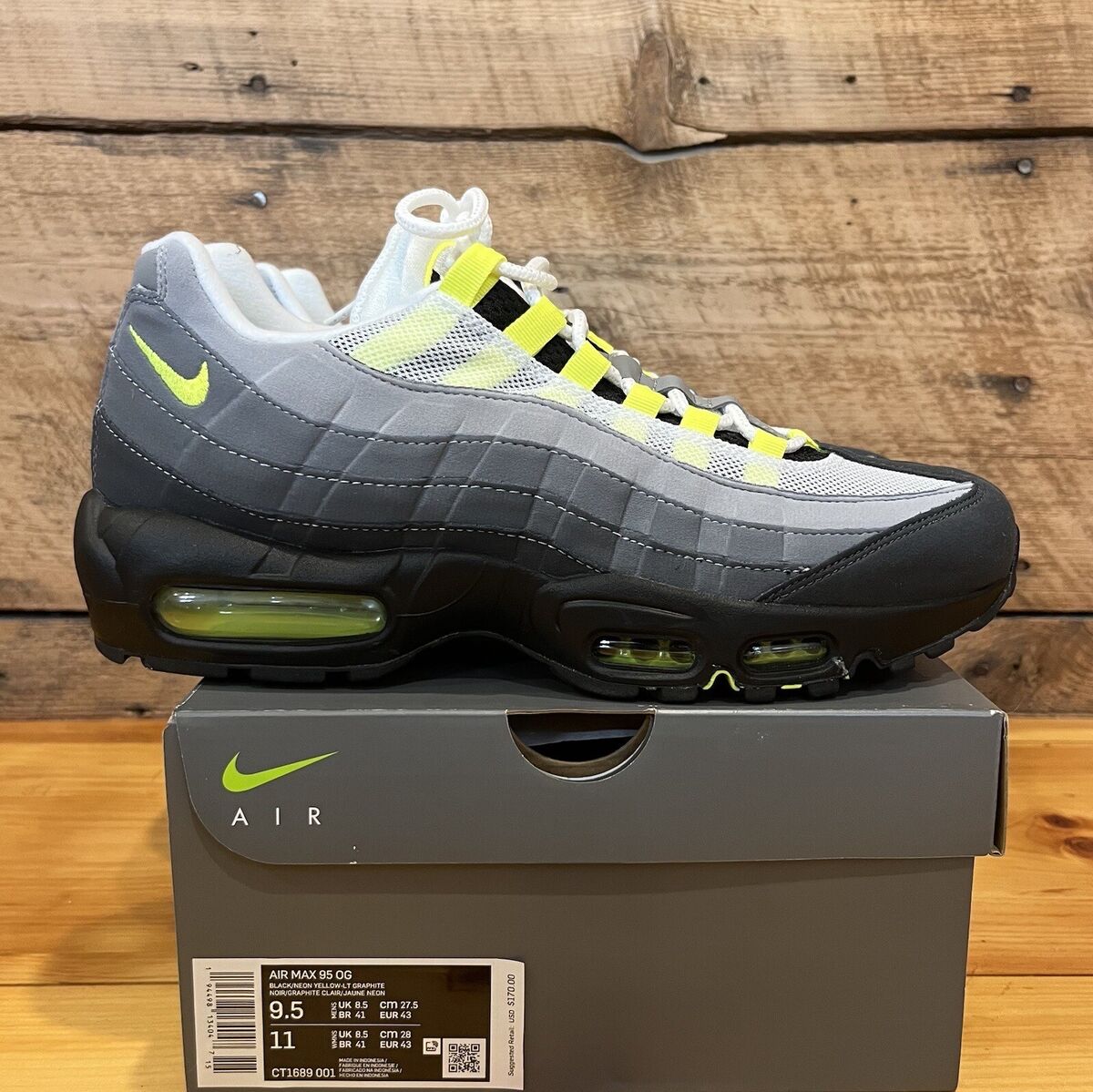 Size 9.5 - Nike Air Max 95 OG Neon 2020 CT1689-001 US Men's Size 9.5 - Nike Air Max 95 OG Neon 2020 CT1689-001 US Men's