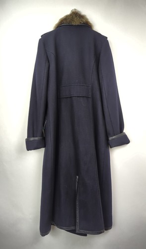 COACH Women's Sz US 14 XXL Navy Blue Wool Topcoat w/ Removeable Shearling Collar - Picture 4 of 12