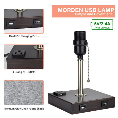1 Set/2 Set USB Table Lamp for Bedroom Bedside Table Lamp & 2 USB Charging Ports - Picture 5 of 32