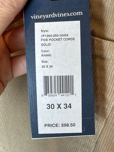 Vineyard Vines Pants Men 30 x 34 Tan Khaki Corduroy Classic Fit Five Pocket NWT - Picture 9 of 12