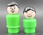 Vintage Fisher Price Little People Dark Black Hair Dad Man & Boy Lot of 2