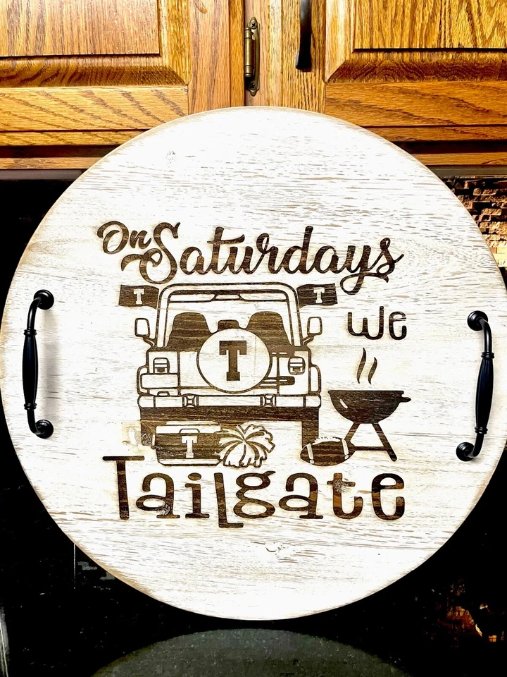 Tennessee Vols Tailgating Wooden Serving Tray With Black Metal Handles - Image 3 of 4