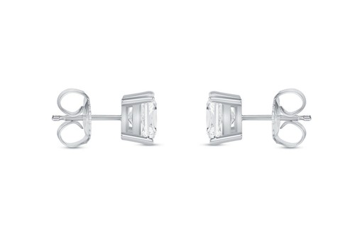 Pendientes de corte princesa de 6 quilates con tachuelas real liso oro blanco 14 K cesta empujante hacia atrás - Imagen 3 de 3