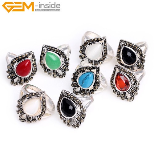 Lágrima Turquesa Arenisca Ágata Cuentas Anillos Chapados en Plata Cuentas Joyería - Imagen 73 de 96