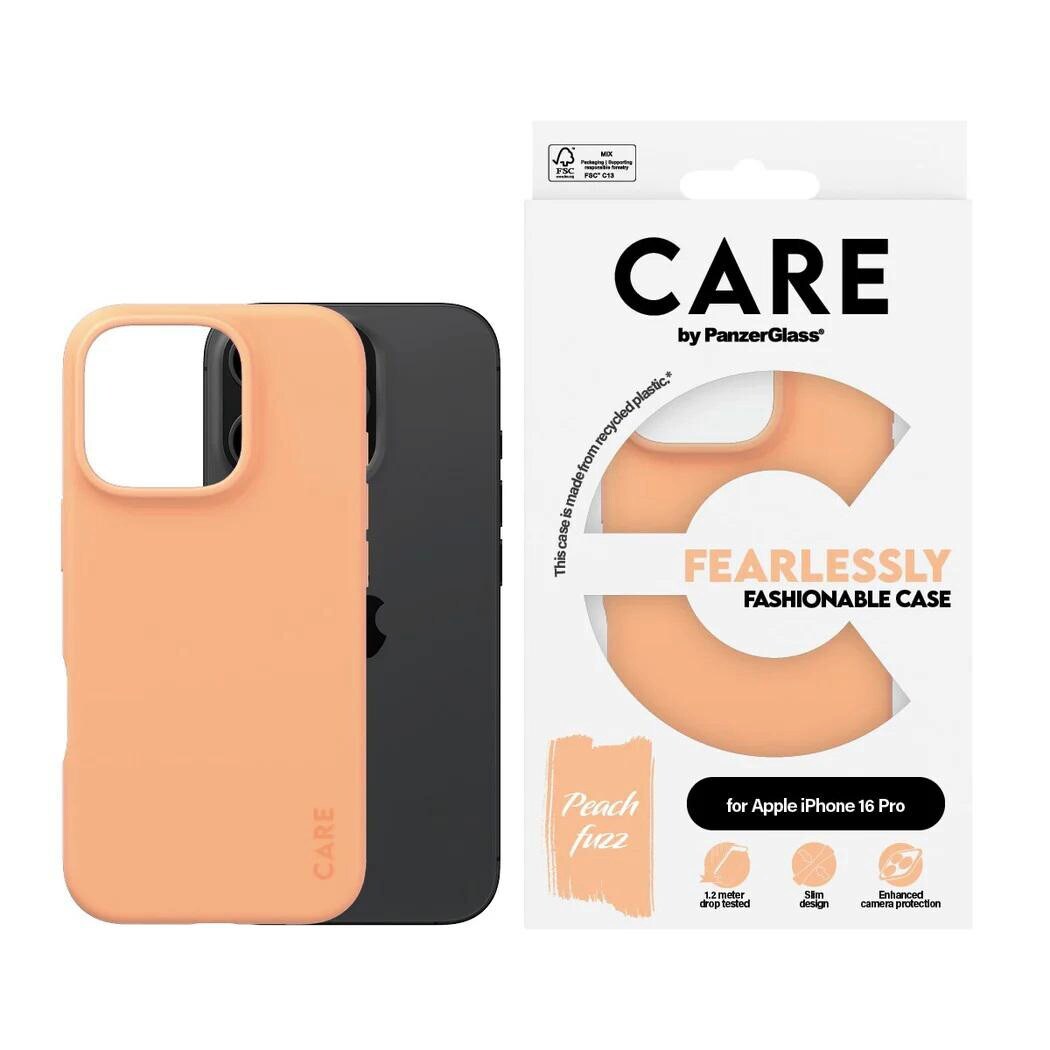 Модный чехол CARE by PanzerGlass персикового цвета для iPhone 16 Pro