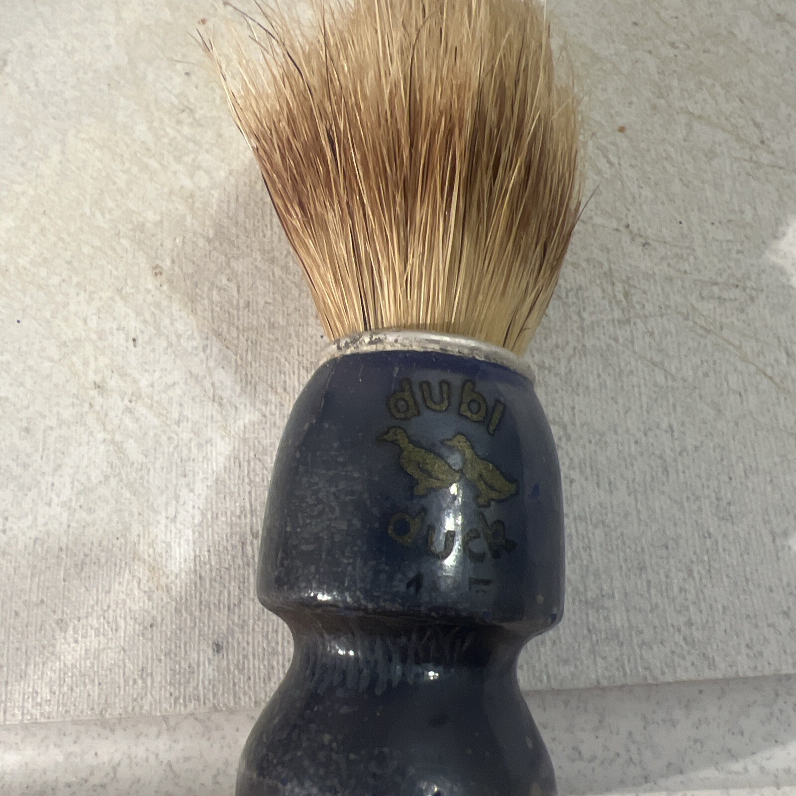 Lot of 5-4 Vtg Shaving Brushes-1 BURMA SHAVE MUG, Rubberset #2, Blue Dubl Duck