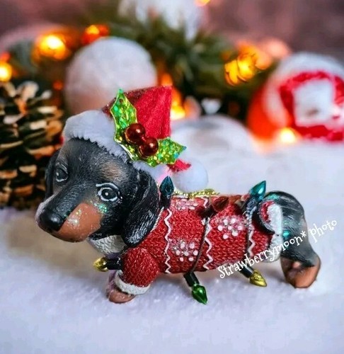 Kostenloser Versand Dackel Doxie Hund Weihnachtsmann Mütze Pullover Christbaumschmuck Neu - Bild 4 von 6