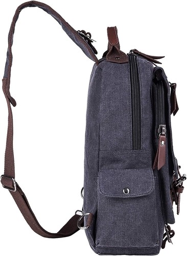 El-fmly Canvas Cross Body Messenger Bag for Men Women Sling Large, Grey - Picture 3 of 7