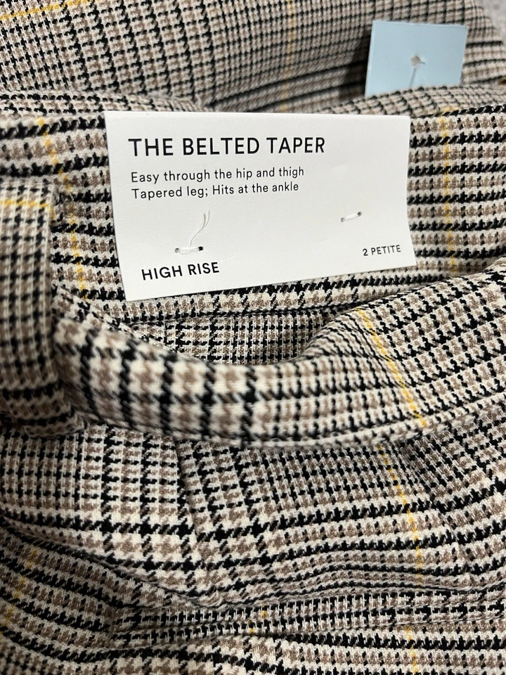 Ann Taylor The Belted Taper Pants Size 2P High Rise Plaid Beige Multi NEW - Image 4 of 4