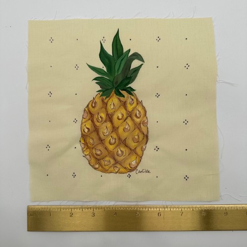 Arte de piña sobre tela pintado a mano firmado por artista - Imagen 2 de 5