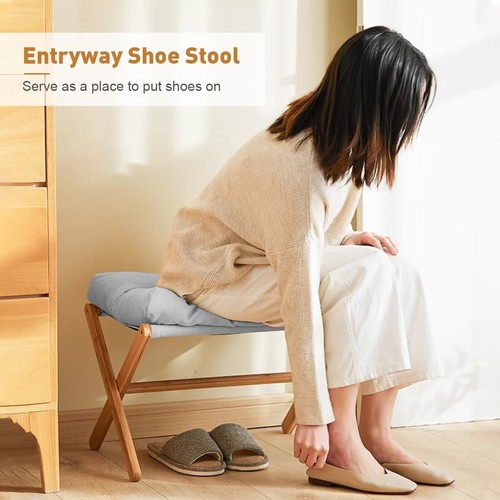 Folding Footrest Stool, Small Portable Bamboo Accent Ottoman, Footstool - Picture 6 of 7