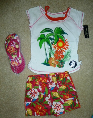NEW Faded Glory Girls 3 PC Summer Shorts Tank Flip Flops Set Choose - Picture 4 of 4