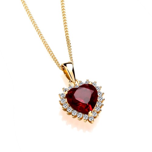9ct Yellow Gold on Silver RUBY & Cz Heart Halo Pendant Necklace 16 18 20" - Picture 1 of 7