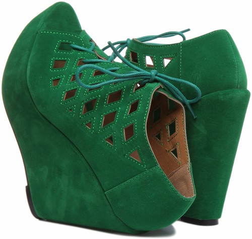 Womens Nomadic High Platform Wedge Peep Toe Sandals In Green Size UK 3 - 8 - Picture 10 of 12
