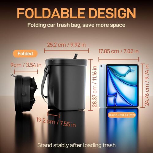 Leakproof Silicone Car Trash Can with Lid - 1.9 Gallon for All Vehicles (Grey) - Picture 4 of 8